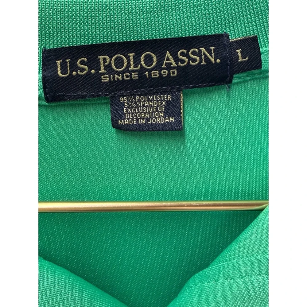 US Polo Assn Mens Large Green Short Sleeve Performance Stretch Polo Shirt EUC